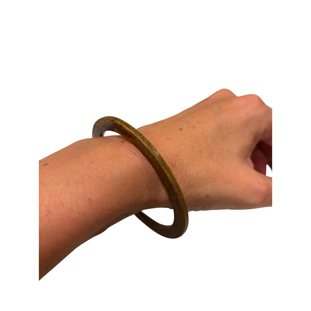 Vintage Hand-Carved Natural Horn‎ Bangle - Translucent Honey Amber - 70s Boho